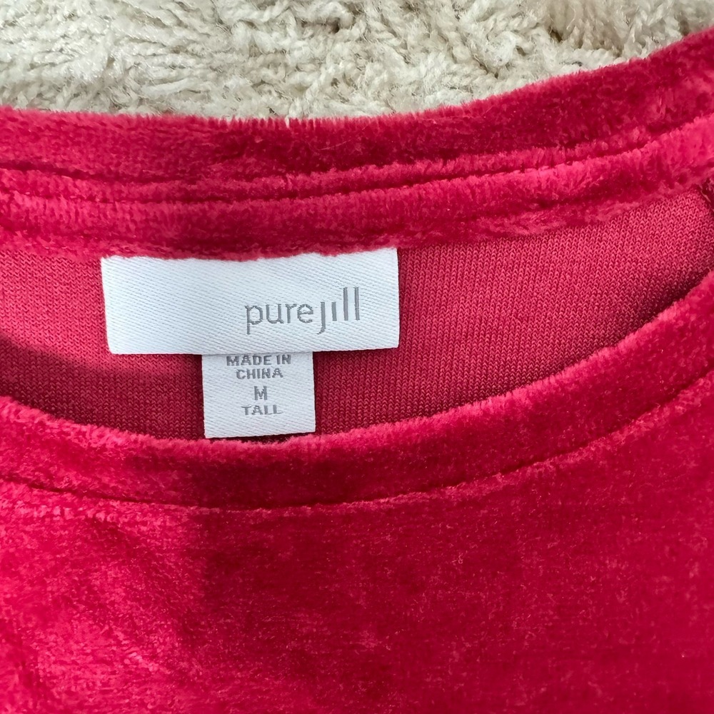 J Jill Purejill Women's Long Sleeve Red Velvet A Line Dress With Pockets Size MT - Picture 6 of 10
